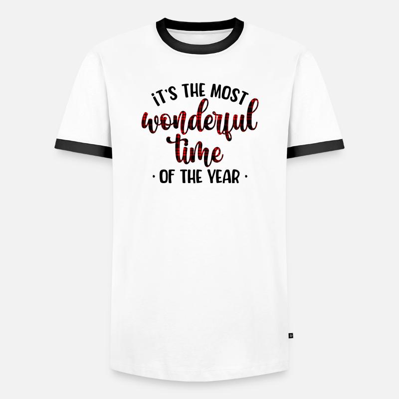 Crimson Plaid Script - Men's Ringer Shirt - white/black