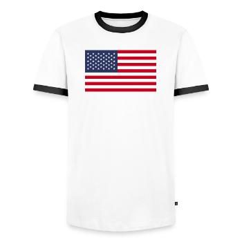 Vereinigte Staaten Flagge - Männer Kontrast-T-Shirt - Weiß/Schwarz - Vorne - AI Model Female 172 light (172cm) & AI Model Male 178 dark (178cm)
