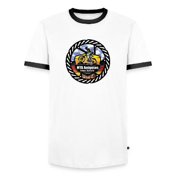 Logo MTB Amigoses freigestellt - Männer Kontrast-T-Shirt - Weiß/Schwarz - Vorne - AI Model Female 172 light (172cm) & AI Model Male 178 dark (178cm)