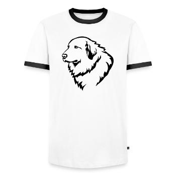 Tête de chien de montagne des Pyrénées - T-shirt contrasté Homme - blanc/noir - Devant - AI Model Female 172 light (172cm) & AI Model Male 178 dark (178cm)