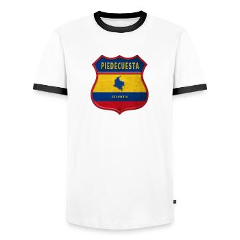 Design des armoiries de Piedecuesta Colombia - T-shirt contrasté Homme - blanc/noir - Devant - AI Model Female 172 light (172cm) & AI Model Male 178 dark (178cm)