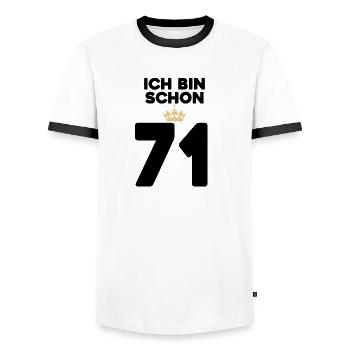71 Geburtstag - 71 Jahre mit Krone - Männer Kontrast-T-Shirt - Weiß/Schwarz - Vorne - AI Model Female 172 light (172cm) & AI Model Male 178 dark (178cm)