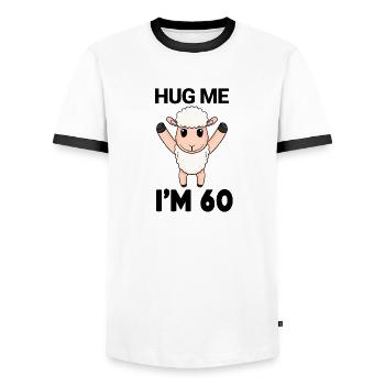 60 ans - 60 ans - câlin - T-shirt contrasté Homme - blanc/noir - Devant - AI Model Female 172 light (172cm) & AI Model Male 178 dark (178cm)