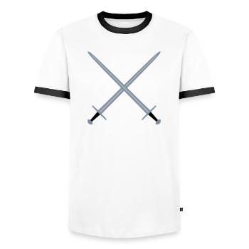 Gekreuzte Schwerter. - Männer Kontrast-T-Shirt - Weiß/Schwarz - Vorne - AI Model Female 172 light (172cm) & AI Model Male 178 dark (178cm)