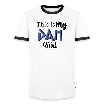 This is my DAM shirt - Percy Jackson inspired art - Men's Ringer Shirt - white/black - Front - AI Model Female 172 light (172cm) & AI Model Male 178 dark (178cm)