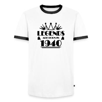 1940 - Born 1940 - Men's Ringer Shirt - white/black - Front - AI Model Female 172 light (172cm) & AI Model Male 178 dark (178cm)