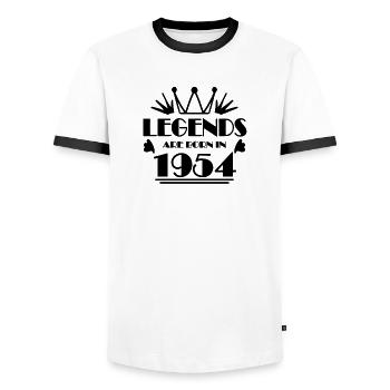 1954 - Jahrgang 1954 - Männer Kontrast-T-Shirt - Weiß/Schwarz - Vorne - AI Model Female 172 light (172cm) & AI Model Male 178 dark (178cm)
