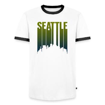 Seattle Skyline Grüngradient - Männer Kontrast-T-Shirt - Weiß/Schwarz - Vorne - AI Model Female 172 light (172cm) & AI Model Male 178 dark (178cm)