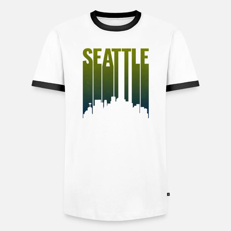 Seattle Skyline Green Gradient - Men's Ringer Shirt - white/black