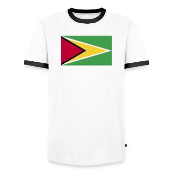 Guyana National Flagge - Männer Kontrast-T-Shirt - Weiß/Schwarz - Vorne - AI Model Female 172 light (172cm) & AI Model Male 178 dark (178cm)