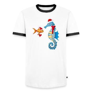 Poissons et hippocampes dans l’ de Noël - T-shirt contrasté Homme - blanc/noir - Devant - AI Model Female 172 light (172cm) & AI Model Male 178 dark (178cm)