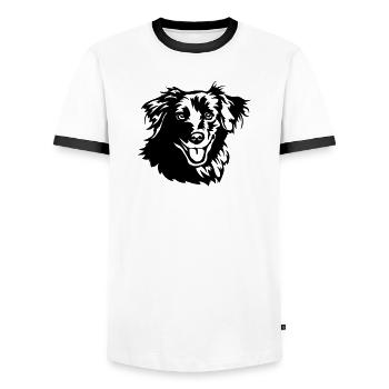 Berger des Pyrénées Kopf - T-shirt contrasté Homme - blanc/noir - Devant - AI Model Female 172 light (172cm) & AI Model Male 178 dark (178cm)
