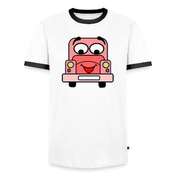 Voiture gaie avec visage rose - T-shirt contrasté Homme - blanc/noir - Devant - AI Model Female 172 light (172cm) & AI Model Male 178 dark (178cm)