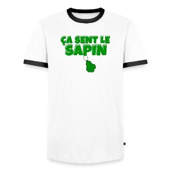 sapin, ça sent le sapin, Noël - T-shirt contrasté Homme - blanc/noir - Devant - AI Model Female 172 light (172cm) & AI Model Male 178 dark (178cm)