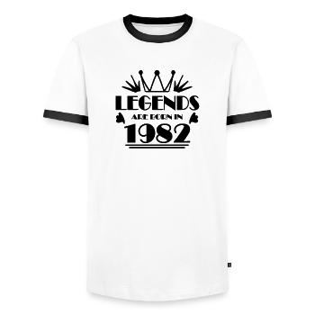 1982 - Jahrgang 1982 - Männer Kontrast-T-Shirt - Weiß/Schwarz - Vorne - AI Model Female 172 light (172cm) & AI Model Male 178 dark (178cm)