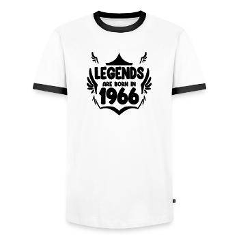 1966 - Born 1966 - Men's Ringer Shirt - white/black - Front - AI Model Female 172 light (172cm) & AI Model Male 178 dark (178cm)