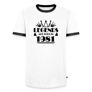 1981 - Jahrgang 1981 - Männer Kontrast-T-Shirt - Weiß/Schwarz - Vorne - AI Model Female 172 light (172cm) & AI Model Male 178 dark (178cm)