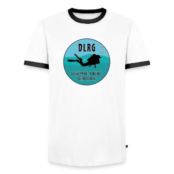 DLRG - Männer Kontrast-T-Shirt - Weiß/Schwarz - Vorne - AI Model Female 172 light (172cm) & AI Model Male 178 dark (178cm)
