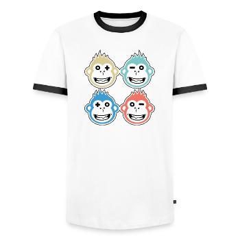 4 happy monkeys - Men's Ringer Shirt - white/black - Front - AI Model Female 172 light (172cm) & AI Model Male 178 dark (178cm)