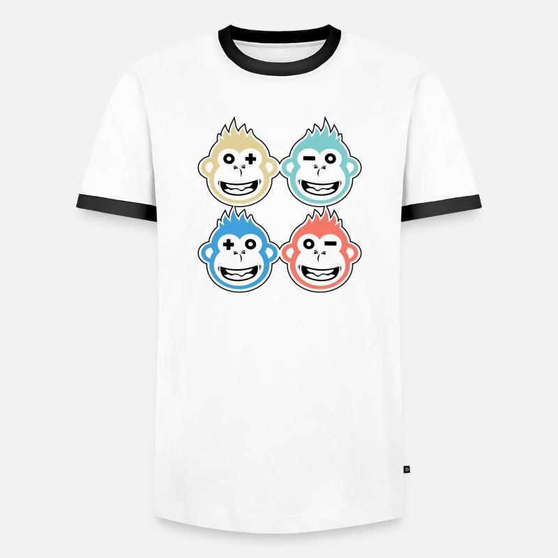4 glückliche Affen - Männer Kontrast-T-Shirt - Weiß/Schwarz