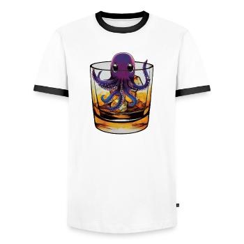 Kleiner Tintenfisch im Whiskey 🥃 - Männer Kontrast-T-Shirt - Weiß/Schwarz - Vorne - AI Model Female 172 light (172cm) & AI Model Male 178 dark (178cm)