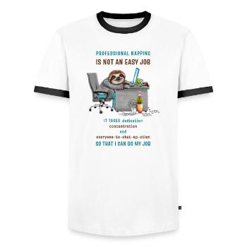Drôle de paresseux dans le bureau cool dicton - T-shirt contrasté Homme - blanc/noir - Devant - AI Model Female 172 light (172cm) & AI Model Male 178 dark (178cm)