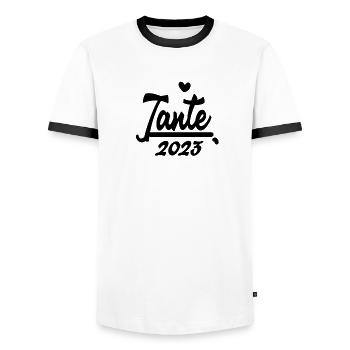 Tante 2023 - Tante werden - Tante Geschenk - Männer Kontrast-T-Shirt - Weiß/Schwarz - Vorne - AI Model Female 172 light (172cm) & AI Model Male 178 dark (178cm)