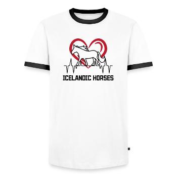 Icelandic Horses Heart Horses Love Statement Horse Fan - Men's Ringer Shirt - white/black - Front - AI Model Female 172 light (172cm) & AI Model Male 178 dark (178cm)