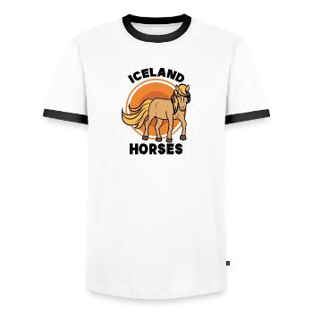 Icelandic Horses Horse Fool Statement Arabian Trot - Men's Ringer Shirt - white/black - Front - AI Model Female 172 light (172cm) & AI Model Male 178 dark (178cm)