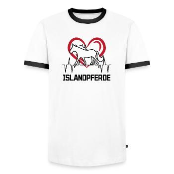 Cheval Amour Coeur Chevaux Islandais Etalon - T-shirt contrasté Homme - blanc/noir - Devant - AI Model Female 172 light (172cm) & AI Model Male 178 dark (178cm)