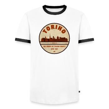 Torino Skyline Retro Emblem - Men's Ringer Shirt - white/black - Front - AI Model Female 172 light (172cm) & AI Model Male 178 dark (178cm)