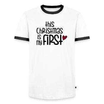 Small gifts for babies - Men's Ringer Shirt - white/black - Front - AI Model Female 172 light (172cm) & AI Model Male 178 dark (178cm)