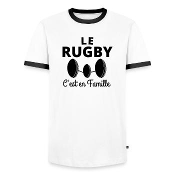 rugby, rugby sport, rugby humour - T-shirt contrasté Homme - blanc/noir - Devant - AI Model Female 172 light (172cm) & AI Model Male 178 dark (178cm)