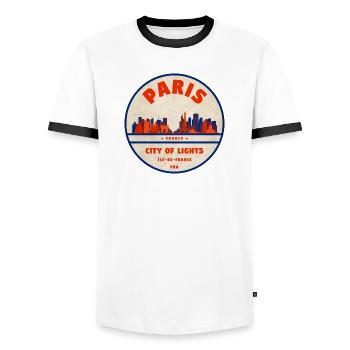 Paris Skyline Badge - Men's Ringer Shirt - white/black - Front - AI Model Female 172 light (172cm) & AI Model Male 178 dark (178cm)