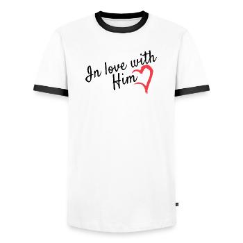 Cher look partenaire - T-shirt contrasté Homme - blanc/noir - Devant - AI Model Female 172 light (172cm) & AI Model Male 178 dark (178cm)