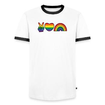 Rainbow Heart Equality Lgbt Homo - Men's Ringer Shirt - white/black - Front - AI Model Female 172 light (172cm) & AI Model Male 178 dark (178cm)