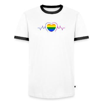 Lgbt Heart Pride Gay Gay Sexuality Human Rights - Men's Ringer Shirt - white/black - Front - AI Model Female 172 light (172cm) & AI Model Male 178 dark (178cm)