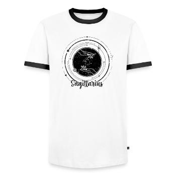 Zodiaque du Sagittaire - T-shirt contrasté Homme - blanc/noir - Devant - AI Model Female 172 light (172cm) & AI Model Male 178 dark (178cm)