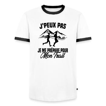 Je peux pas je me prépare pour mon trail - T-shirt contrasté Homme - blanc/noir - Devant - AI Model Female 172 light (172cm) & AI Model Male 178 dark (178cm)