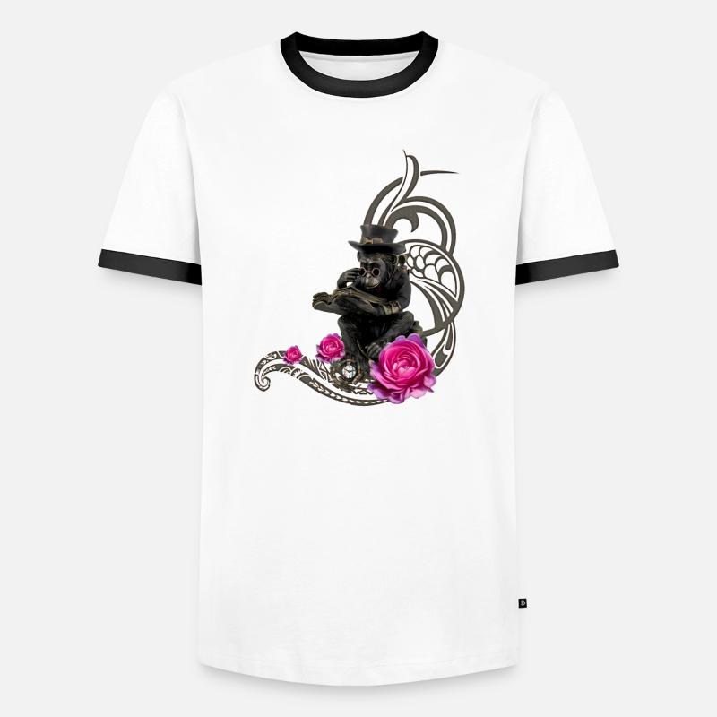 Lustiger Steampunk-Affe liest ein Buch - Männer Kontrast-T-Shirt - Weiß/Schwarz