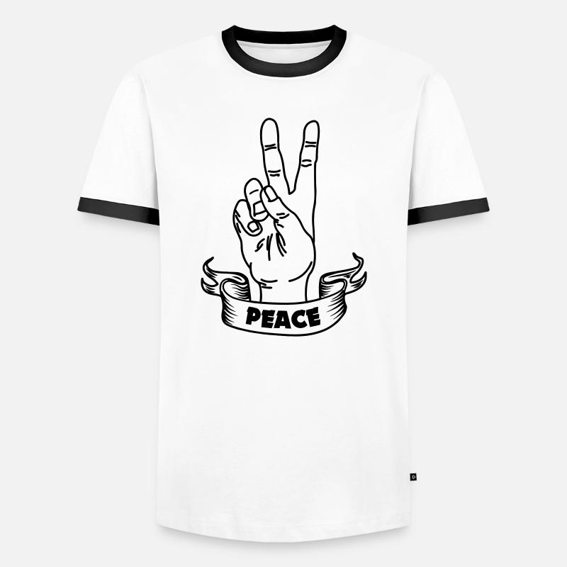 Handgeste Frieden und Textbanner - Männer Kontrast-T-Shirt - Weiß/Schwarz