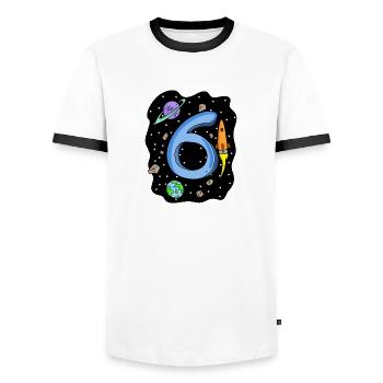 6 years old Young astronaut - Men's Ringer Shirt - white/black - Front - AI Model Female 172 light (172cm) & AI Model Male 178 dark (178cm)
