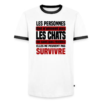 Survivre: Qui n’aiment pas ne sont pas réelles - T-shirt contrasté Homme - blanc/noir - Devant - AI Model Female 172 light (172cm) & AI Model Male 178 dark (178cm)