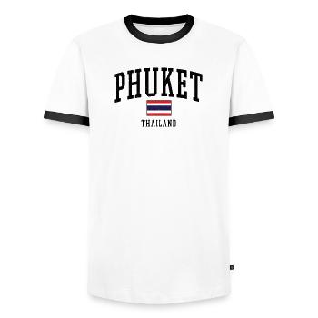 Phuket Thailand Flag Motif Graphic - Men's Ringer Shirt - white/black - Front - AI Model Female 172 light (172cm) & AI Model Male 178 dark (178cm)