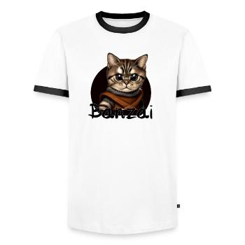 Banzai Cat Space Adventure - Men's Ringer Shirt - white/black - Front - AI Model Female 172 light (172cm) & AI Model Male 178 dark (178cm)