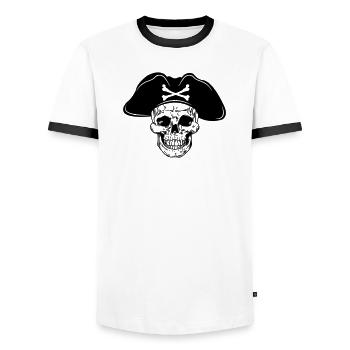 Chapeau de pirate crâne - T-shirt contrasté Homme - blanc/noir - Devant - AI Model Female 172 light (172cm) & AI Model Male 178 dark (178cm)