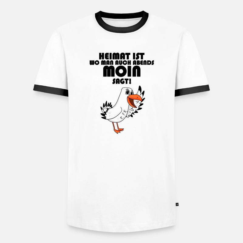 Nordsee Plattdeutsch Spruch Moin Möwe - Männer Kontrast-T-Shirt - Weiß/Schwarz