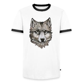Wolf Portrait – realistische Tier Illustration - Männer Kontrast-T-Shirt - Weiß/Schwarz - Vorne - AI Model Female 172 light (172cm) & AI Model Male 178 dark (178cm)