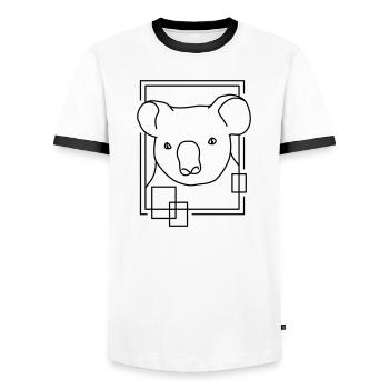 Koala en forme géométrique - Conception d’art au trait - T-shirt contrasté Homme - blanc/noir - Devant - AI Model Female 172 light (172cm) & AI Model Male 178 dark (178cm)
