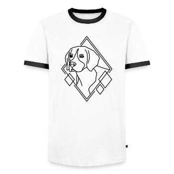 Beagle en forme géométrique - Conception d’art au trait - T-shirt contrasté Homme - blanc/noir - Devant - AI Model Female 172 light (172cm) & AI Model Male 178 dark (178cm)